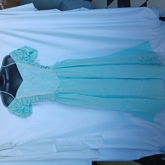 Vintage 80s Gunne Sax Pastel Formal Midi Gown Off the shoulder, sequins, lace - Picture 1 of 10